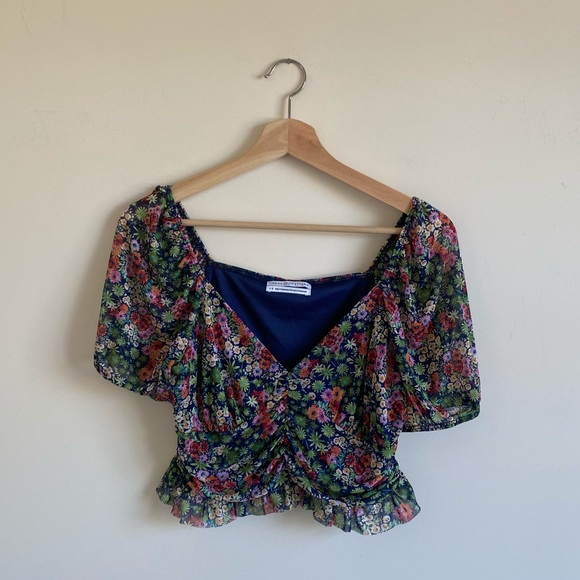 NWOT Urban Outfitters Floral Mesh Crop Top - Picture 2 of 6